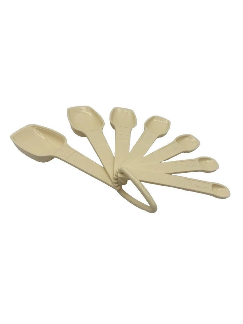 Vintage Tupperware Beige Measuring Spoons Complete Set Of 7 + Ring Retro Cook